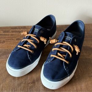 Sperry Dark Blue Canvas Shoes with Light Brown Laces